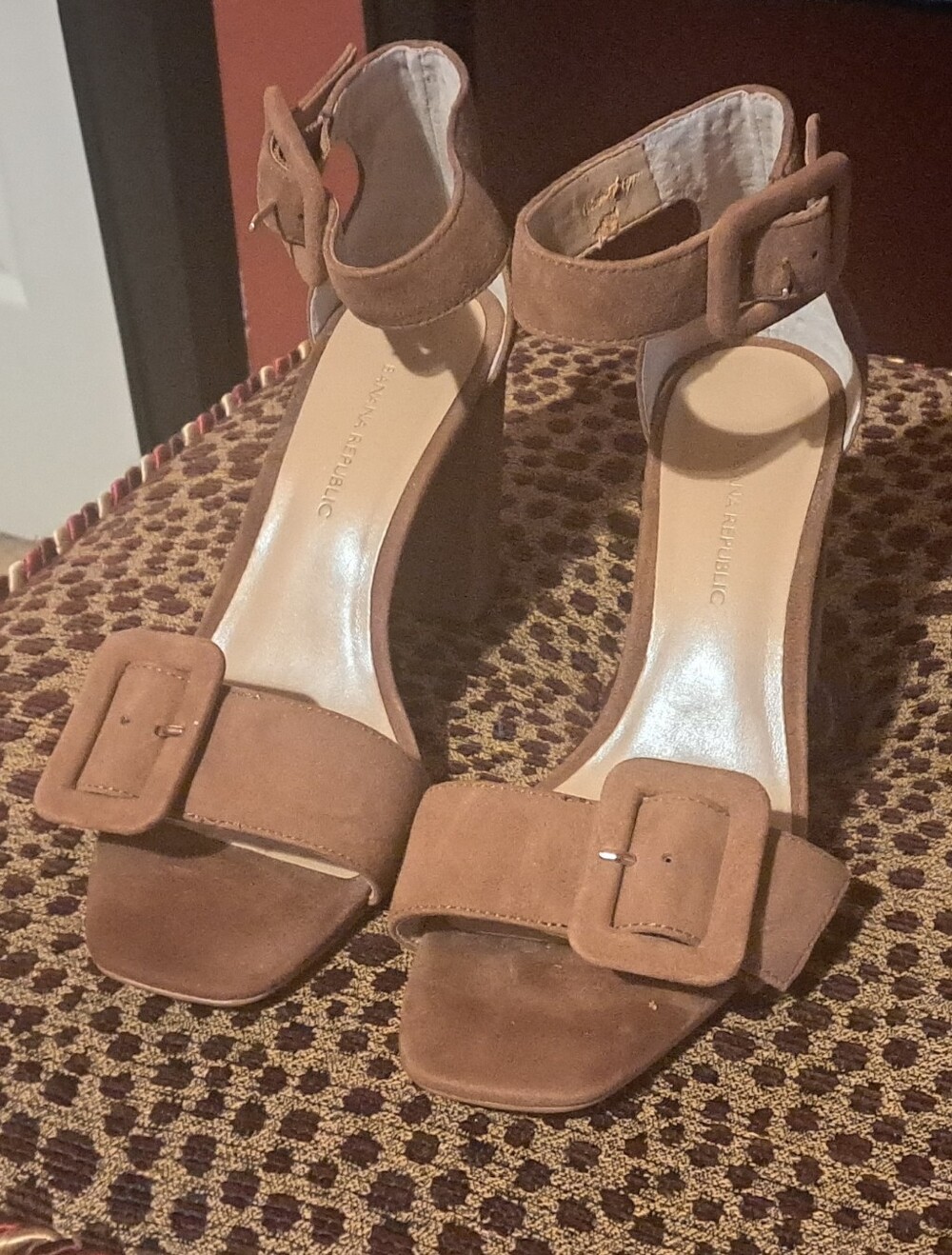 Banana Republic Tan Suede Block Heel Sandals with Buckle